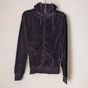 Ambiance Apparel Velvet Cowl Neck Full Zip Up Jacket Long Sleeve Black Medium